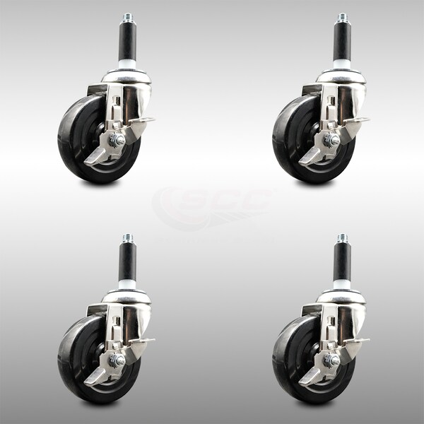Service Caster 4 Inch 316SS Hard Rubber Swivel 7/8 Inch Expanding Stem Caster Set Brake SCC SCC-SS316EX20S414-HRS-TLB-78-4 - main